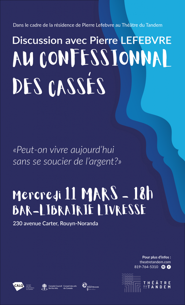 affiche au confessionnal des cassés - discussion avec Pierre Lefebvre